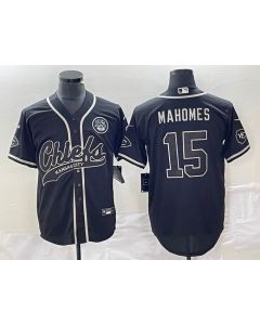 Men's Kansas City Chiefs #15 Patrick Mahomes Black Cool Bae Stitched Baseball Jersey