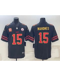 Men's Kansas City Chiefs #15 Patrick Mahomes Black Red Gold 4-star C Patch Vapor Untouchable Limited Stitched Jersey