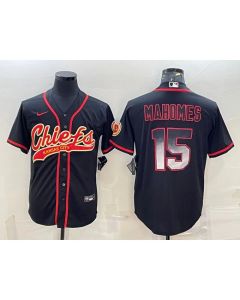 Men's Kansas City Chiefs #15 Patrick Mahomes Black Red With Patch Cool Base Stitched Baseball Jersey