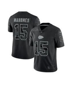 Men's Kansas City Chiefs #15 Patrick Mahomes Black Reflective Limited Stitched Football Jersey