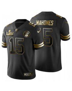Men's Kansas City Chiefs #15 Patrick Mahomes Black Super Bowl LIV Golden Edition Limited Stitched Jersey