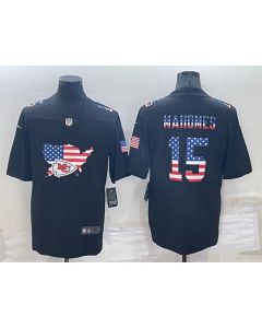 Men's Kansas City Chiefs #15 Patrick Mahomes Black USA Flag Limited Stitched Jersey