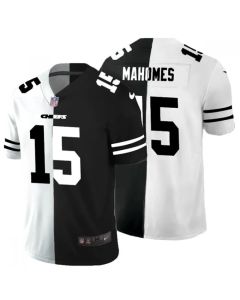 Men's Kansas City Chiefs #15 Patrick Mahomes Black & White Split Limited Stitched Jersey
