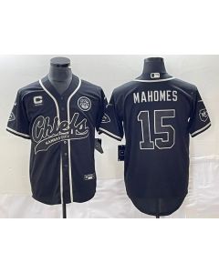 Men's Kansas City Chiefs #15 Patrick Mahomes Black With 4-star C Patch Cool Bae Stitched Baseball Jersey