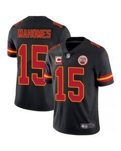 Men's Kansas City Chiefs #15 Patrick Mahomes Black With C Patch Limited Stitched NFL Jersey