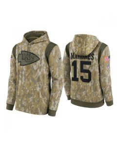 Men's Kansas City Chiefs #15 Patrick Mahomes Camo 2021 Salute To Service Therma Performance Pullover Hoodie