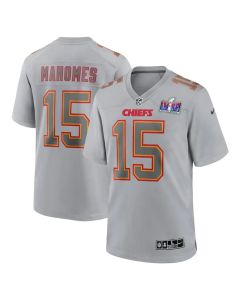Men's Kansas City Chiefs #15 Patrick Mahomes Gray Super Bowl LVIII Atmosphere Fashion Game Jersey