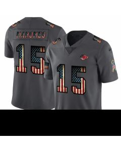 Men's Kansas City Chiefs #15 Patrick Mahomes Grey 2019 Salute To Service USA Flag Fashion Limited Stitched NFL Jersey