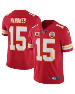 Men's Kansas City Chiefs #15 Patrick Mahomes Red 2019 100th Season With C Patch Limited Stitched NFL Jersey