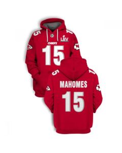 Men's Kansas City Chiefs #15 Patrick Mahomes Red 2021 Super Bowl LIV Pullover Hoodie (Red)
