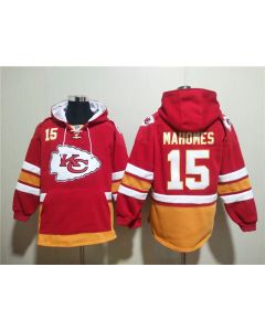 Men's Kansas City Chiefs #15 Patrick Mahomes Red Lace-Up Pullover Hoodie (Red)
