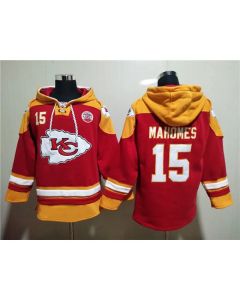 Men's Kansas City Chiefs #15 Patrick Mahomes Red Lace-Up Pullover Hoodie