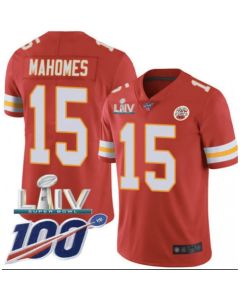 Men's Kansas City Chiefs #15 Patrick Mahomes Red Super Bowl LIV With 100th Season Patch Vapor Untouchable Limited Stitched NFL Jersey