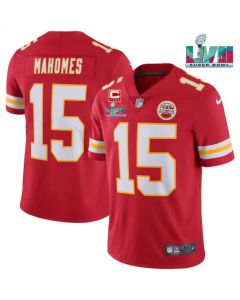 Men's Kansas City Chiefs #15 Patrick Mahomes Red Super Bowl LVII Patch And 4-star C Patch Vapor Untouchable Limited Stitched Jersey