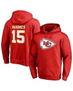 Men's Kansas City Chiefs #15 Patrick Mahomes Red Team Logo Player Icon Name & Number Pullover NFL Stitched Hoodie