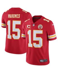 Men's Kansas City Chiefs #15 Patrick Mahomes Red With C Patch Limited Stitched NFL Jersey