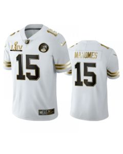 Men's Kansas City Chiefs #15 Patrick Mahomes White Super Bowl LIV Golden Edition Limited Stitched Jersey