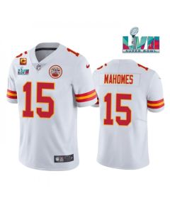 Men's Kansas City Chiefs #15 Patrick Mahomes White Super Bowl LVII Patch And 4-star C Patch Vapor Untouchable Limited Stitched Jersey