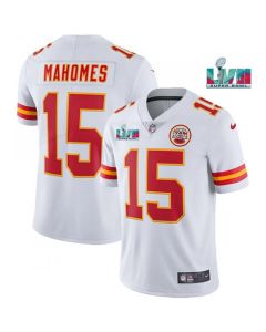 Men's Kansas City Chiefs #15 Patrick Mahomes White Super Bowl LVII Patch Vapor Untouchable Limited Stitched Jersey
