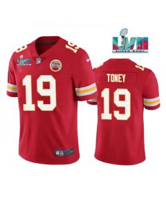 Men's Kansas City Chiefs #19 Kadarius Toney Red Super Bowl LVII Patch Vapor Untouchable Limited Stitched Football Jersey