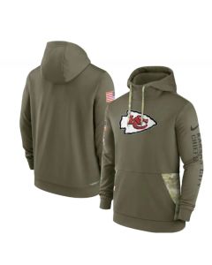 Men's Kansas City Chiefs 2022 Olive Salute to Service Therma Performance Pullover Hoodie