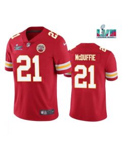 Men's Kansas City Chiefs #21 Trent McDuffie Red Super Bowl LVII Patch Vapor Untouchable Limited Stitched Jersey