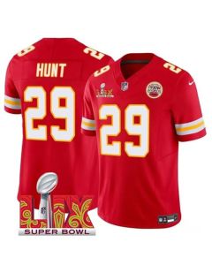 Men's Kansas City Chiefs #29 Kareem Hunt Red 2025 Super Bowl LIX Patch F.U.S.E. Vapor Limited Stitched Football Jersey (Red)