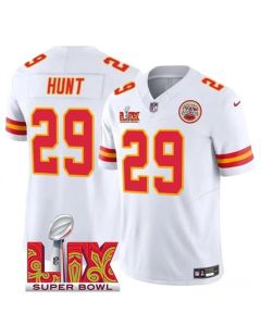 Men's Kansas City Chiefs #29 Kareem Hunt White 2025 Super Bowl LIX Patch F.U.S.E. Vapor Limited Stitched Football Jersey (White)