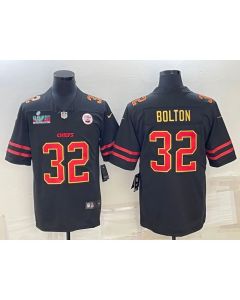 Men's Kansas City Chiefs #32 Nick Bolton Black Red Gold Super Bowl LVII Patch Vapor Untouchable Limited Stitched Jersey