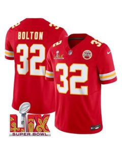 Men's Kansas City Chiefs #32 Nick Bolton Red 2025 Super Bowl LIX Patch F.U.S.E. Vapor Limited Stitched Football Jersey