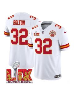 Men's Kansas City Chiefs #32 Nick Bolton White 2025 Super Bowl LIX Patch F.U.S.E. Vapor Limited Stitched Football Jersey (White)