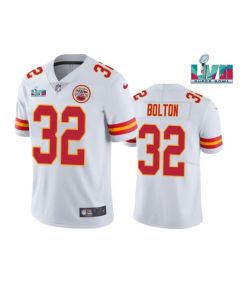 Men's Kansas City Chiefs #32 Nick Bolton White Super Bowl LVII Patch Vapor Untouchable Limited Stitched Jersey (White)