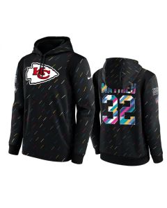 Men's Kansas City Chiefs #32 Tyrann Mathieu 2021 Charcoal Crucial Catch Therma Pullover Hoodie