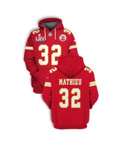 Men's Kansas City Chiefs #32 Tyrann Mathieu Red 2021 Super Bowl LIV Pullover Hoodie