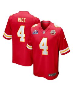 Men's Kansas City Chiefs #4 Rashee Rice Red Super Bowl LVIII Game Jersey