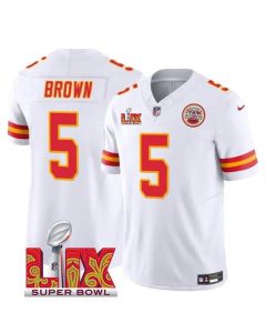 Men's Kansas City Chiefs #5 Hollywood Brown White 2025 Super Bowl LIX Patch F.U.S.E. Vapor Limited Stitched Football Jersey (White Brown)