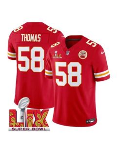 Men's Kansas City Chiefs #58 Derrick Thomas Red 2025 Super Bowl LIX Patch F.U.S.E. Vapor Limited Stitched Football Jersey