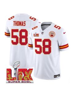 Men's Kansas City Chiefs #58 Derrick Thomas White 2025 Super Bowl LIX Patch F.U.S.E. Vapor Limited Stitched Football Jersey (White)