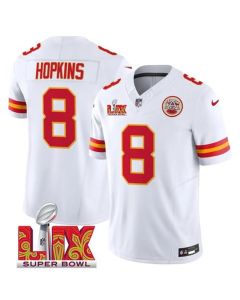 Men's Kansas City Chiefs #8 DeAndre Hopkins White 2025 Super Bowl LIX Patch F.U.S.E. Vapor Limited Stitched Football Jersey