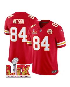 Men's Kansas City Chiefs #84 Justin Watson Red 2025 Super Bowl LIX Patch F.U.S.E. Vapor Limited Stitched Football Jersey (Red)
