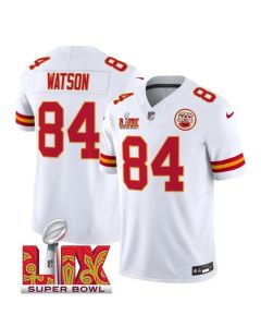 Men's Kansas City Chiefs #84 Justin Watson White 2025 Super Bowl LIX Patch F.U.S.E. Vapor Limited Stitched Football Jersey