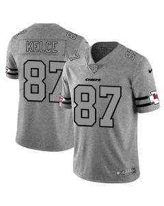 Men's Kansas City Chiefs #87 Travis Kelce 2019 Gray Gridiron Team Logo Limited Stitched NFL Jersey