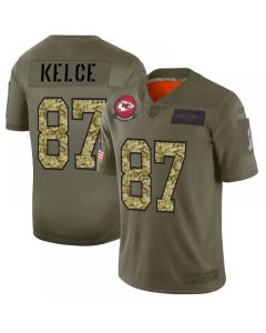Men's Kansas City Chiefs #87 Travis Kelce 2019 Olive/Camo Salute To Service Limited Stitched NFL Jersey