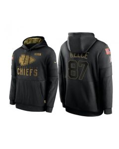 Men's Kansas City Chiefs #87 Travis Kelce 2020 Black Salute to Service Sideline Performance Pullover Hoodie