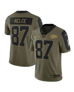 Men's Kansas City Chiefs #87 Travis Kelce 2021 Olive Salute To Service Limited Stitched Jersey