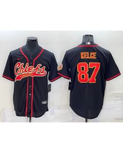 Men's Kansas City Chiefs #87 Travis Kelce Black Cool Base Stitched Baseball Jersey