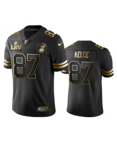 Men's Kansas City Chiefs #87 Travis Kelce Black Golden Super Bowl LV Vapor Limited Stitched Jersey