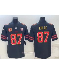 Men's Kansas City Chiefs #87 Travis Kelce Black Red Gold 4-star C Patch Vapor Untouchable Limited Stitched Jersey