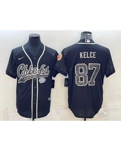 Men's Kansas City Chiefs #87 Travis Kelce Black Reflective With Patch Cool Base Stitched Baseball Jersey