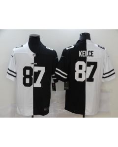 Men's Kansas City Chiefs #87 Travis Kelce Black & White Split Limited Stitched Jersey
